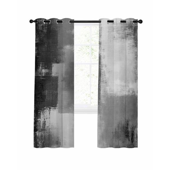 Grey Blackout Curtains, Light Blocking Print Window Curtains, Modern Oil Painted Art Abstract Geometric Thermal Insulated Window Drapes for Living Room Kitchen Cafe 2 Panels, 55"W x 39"L