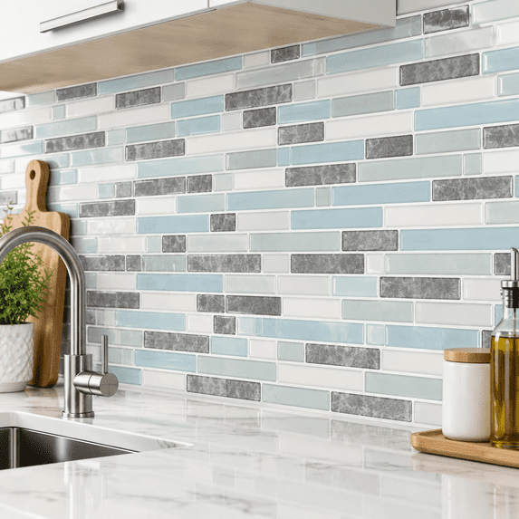 Grey&Blue 10 Peel and Stick Wall Tile Decals, Thicker Self-Adhesive ...