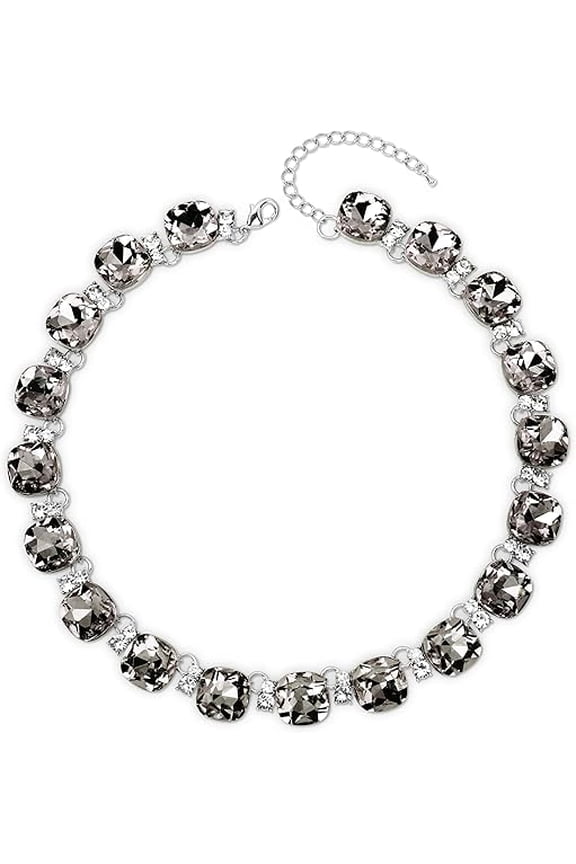 Grey/Blue Austrian Crystal Wedding Bridal Jewelry Set for Brides Bridesmaid, Gemstone Statement Necklace and Earring Set Formal Prom Jewelry Set for Silver-Tone Fit With Evening Dress