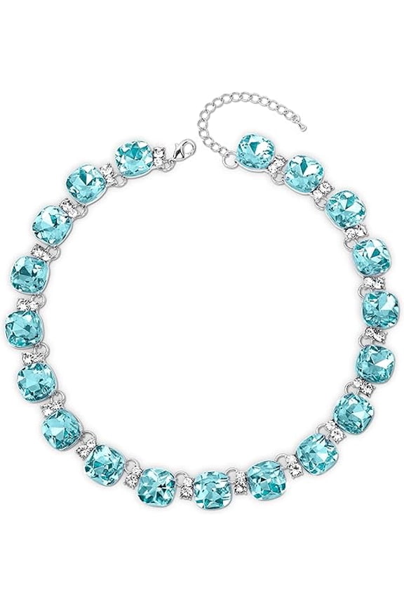 Grey/Blue Austrian Crystal Wedding Bridal Jewelry Set for Brides Bridesmaid, Gemstone Statement Necklace and Earring Set Formal Prom Jewelry Set for Silver-Tone Fit With Evening Dress