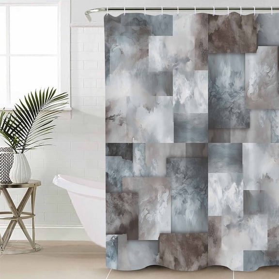 Grey Blue Bathroom Curtain 78 Inch Shower Curtain with Hooks, Abstract Gradient Brown Color Blocks Geometric Waterproof Polyester Bath Curtain Washable Bathtub Curtain 36''x 78''