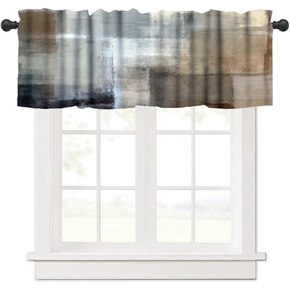 Grey Blue Beige Valances Curtain for Kitchen Cafe, Modern Abstract Art Window Treatment Valances Short Curtains Rod Pocket Drape for Dining Room Home Decor, 54x18inch