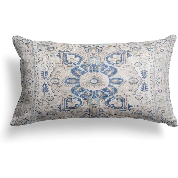 Grey Blue Boho Style Throw Pillow Cover Ethnic Design Pattern Short Plush Persian Carpet Tribal Pattern Throw Pillow Case 12x20 inch Cushion Cover Home Office Decorative Square