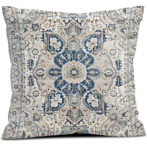 Grey Blue Boho Style Throw Pillow Cover Ethnic Design Pattern Short Plush Persian Carpet Tribal Pattern Throw Pillow Case 20x20 inch Cushion Cover Home Office Decorative Square