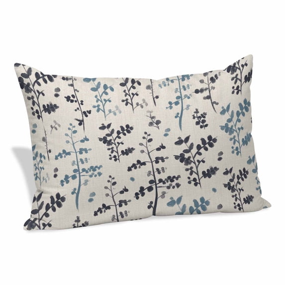 Grey Blue Botanical Pillow Covers, Linen Long Throw Pillow Case, Rustic Country Spring Floral Summer Leaf Holiday Pillow Protector Decorative Cushion Cover for Living Room/Bedroom 16" x 24"