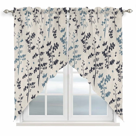 Grey Blue Botanical Swag Curtains for Kitchen/Bedroom/Living Room, Rustic Country Spring Floral Summer Leaf Scalloped Curtains 63 Inch Long, Window Swag Topper Curtains Valances 2 Panels Set 36"x63"