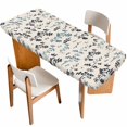 thumbnail image 1 of Grey Blue Botanical Table Cloths for 8 Foot Rectangle Tables, Rustic Country Spring Floral Summer Leaf Patio Waterproof Elastic Fitted Tablecloths, Washable Rectangular Table Cover for Camping, 1 of 8