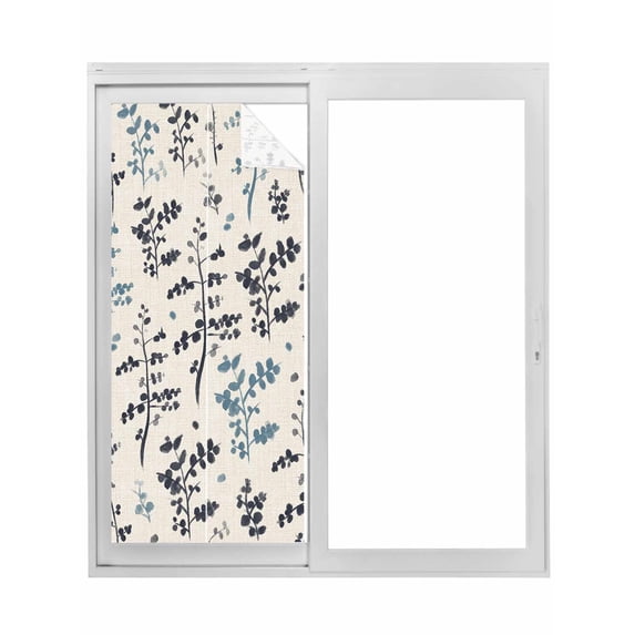 Grey Blue Botanical Window Privacy Film, Rustic Country Spring Floral Summer Leaf Static Cling UV Sun Blocking Tint Film Heat Control Windows Films for Bedroom Bathroom, Window Stickers 23.6"x59"