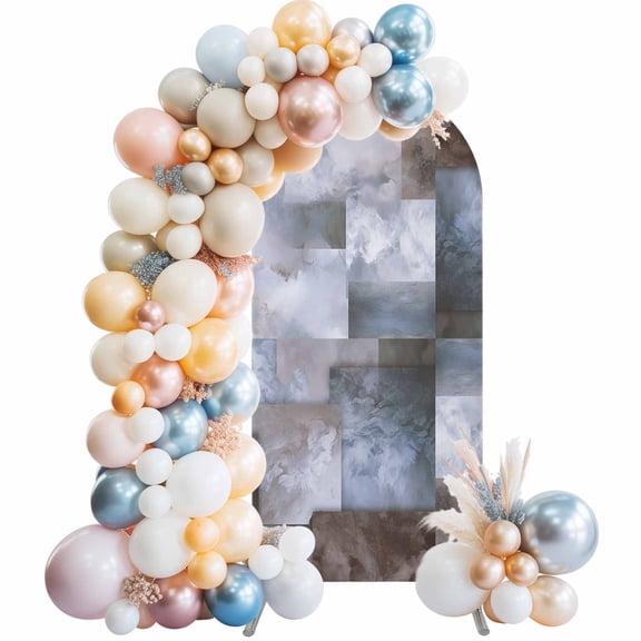 Grey Blue Brown Arch Backdrop Cover 5Ft, Wedding Arch Covers Stretchy Backdrop, Abstract Gradient Color Blocks Geometric Fitted 2 Sided Arched Photo Background for Birthday Party Decorations