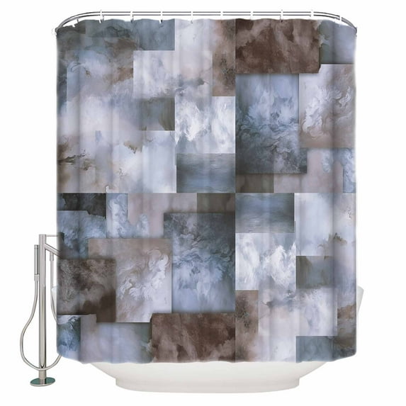 Grey Blue Brown Shower Curtains for Bathroom Waterproof Fabric Bath Curtains Decor Bath Tub Curtain Abstract Gradient Color Blocks Geometric Decorative Shower Curtain Sets with 12 Hooks, 72x72 Inch