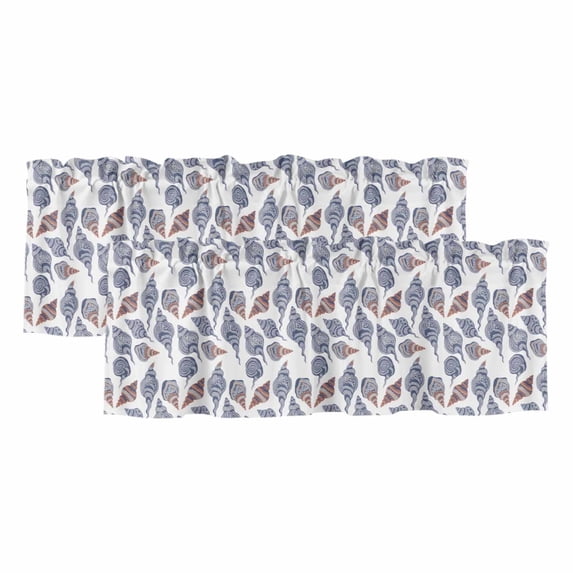 Grey Blue Coastal Curtain Valances for Windows, Kitchen Valance Window Treatments Panel 2 Pack, Summer Beach Conch Nautical Rod Pocket Short Curtains for Bathroom Bedroom 54 x 18 Inch