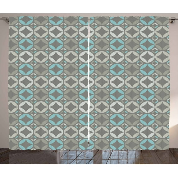 Ambesonne Grey and Blue Curtains 2 Panel Set, Retro Circles, 108" x 90", Grey Pale Blue Pale Grey