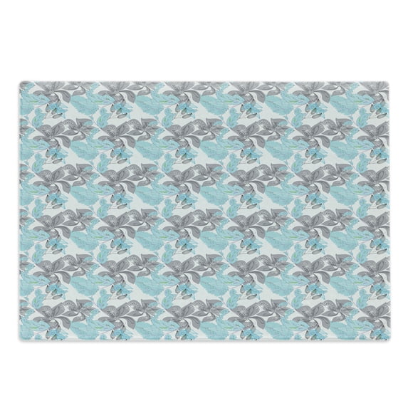 Grey Blue Cutting Board, Blooming Abstract Flowers with Pastel Toned Foliage Leaves Pattern Nature Growth, Decorative Tempered Glass Cutting and Serving Board, Large Size, Multicolor, by Ambesonne
