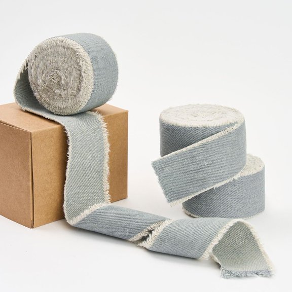 Grey Blue Denim Ribbon for Crafts Handmade Rustic Frayed Cotton Jean Fabric Flower Bouquet 15 Yards 1 1/2 Inch Cloth Ribbons Gift Wrapping Hair Sewing Accessories Holiday Decor