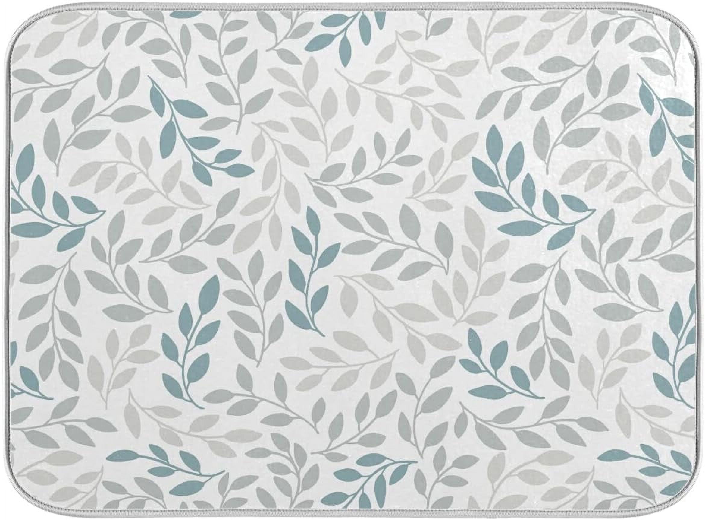 Grey and Blue Leaves branches Dish Drying Mat 16x18 for Kitchen Gray ...