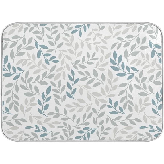 Grey and Blue Leaves branches Dish Drying Mat 18x24 for Kitchen Gray Leaves Botanical Spring Flowers Dishes Pad Dish Drainer Rack Mats Absorbent Fast Dry Kitchen Accessories