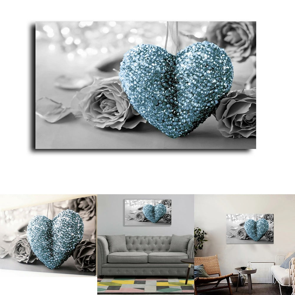 Grey Blue Love Heart Canvas Wall Art Unframed Painting Modern Home ...