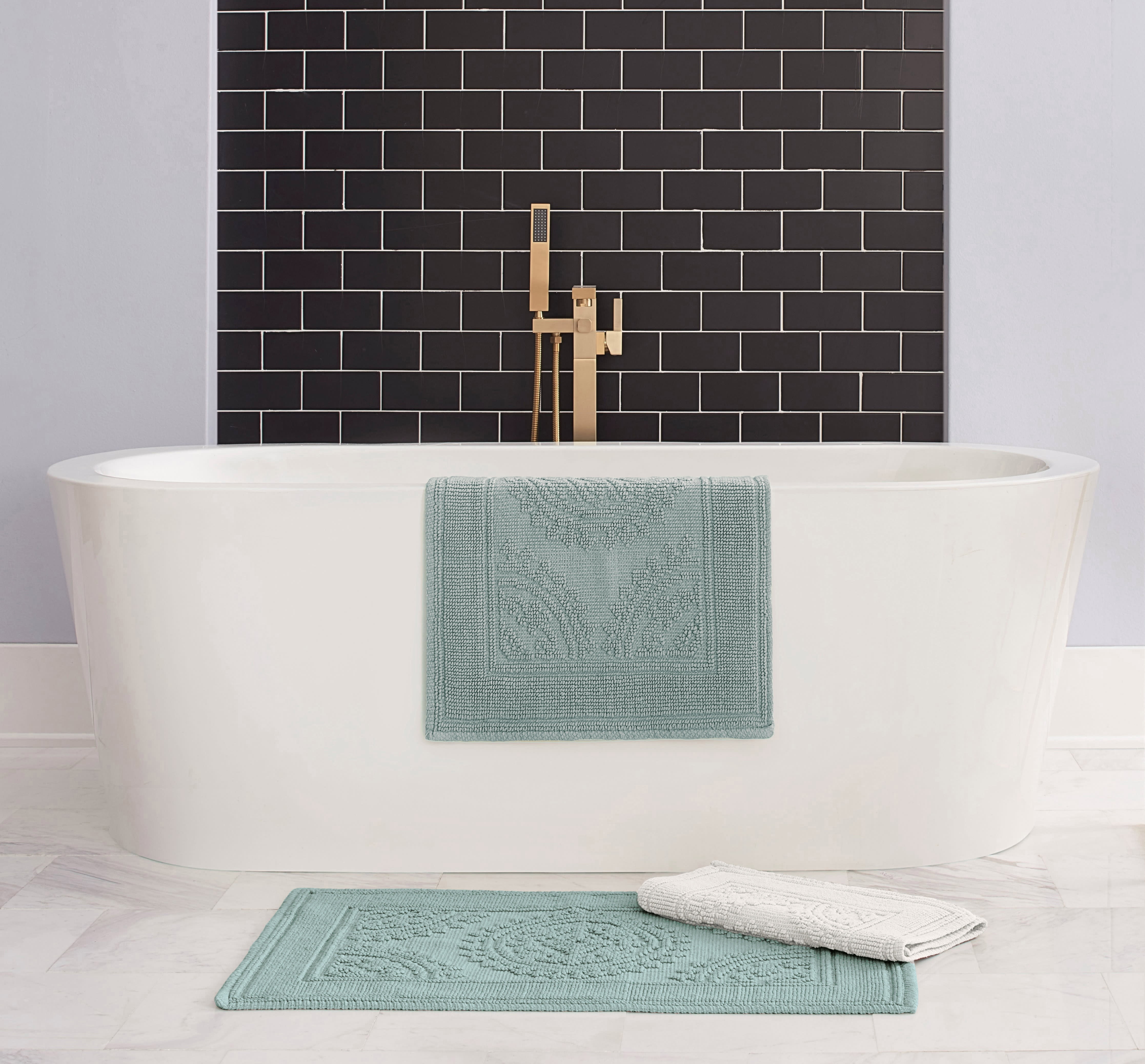 Grey Blue,Medallion, 17x24 in Bath Rug, Jean Pierre