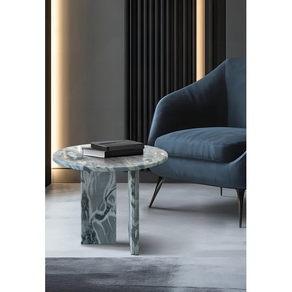 Grey Blue Natural Marble Coffee Table for Small Spaces - 17.7" x 15.8" / 45cm x 40cm
