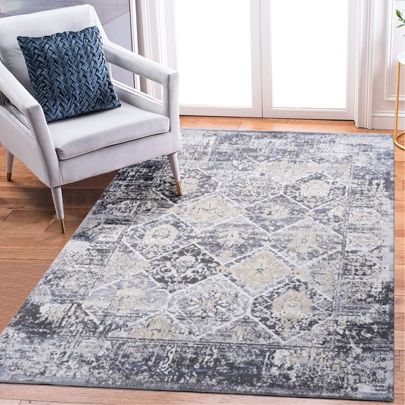 Grey/Blue Non-Shedding Stain Resistant - Suitable for Living Room, Bedroom and Dining Area