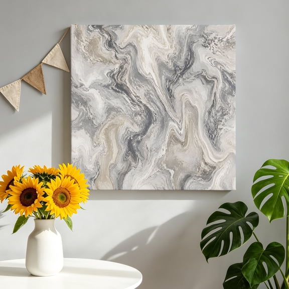Grey Blue Ocean Waves Canvas Wall Art for Living Room, Modern Abstract Minimalist Beach Waves Poster Print Painting for Nightstand Bathroom Collage Decoration Wall Pictures Prepare To Hang 8"x8"