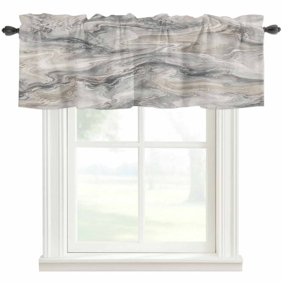 Grey Blue Ocean Waves Valances for Windows 42 x 12in Modern Abstract Minimalist Beach Waves Rod Pocket Kitchen Valance Curtain Light Filtering Window Treatments for Living Room Bedroom, 1 Panel