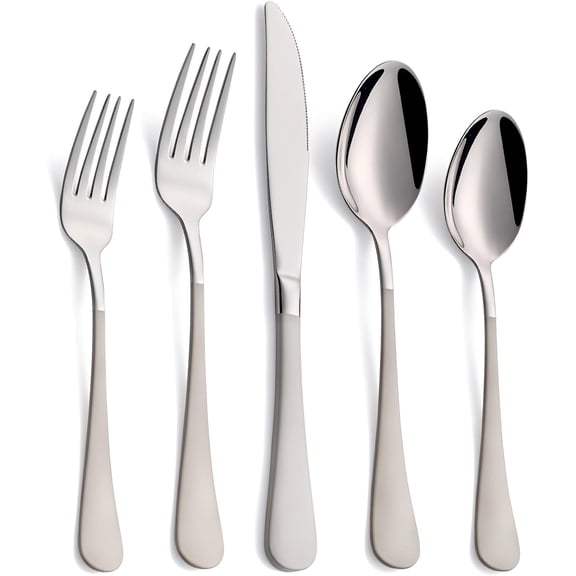 Grey Blue Off White Gold 20-Piece 18/0 Stainless Steel Silverware Set, Service for 4, Color Handle Mirror Polished, Dishwasher Safe