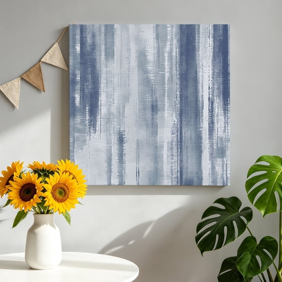 Grey Blue Paint Canvas Wall Art for Living Room, Modern Abstract Light Blue Stripes Poster Print Painting for Bedroom Office Home Decoration Wall Pictures Prepare To Hang 8"x8"