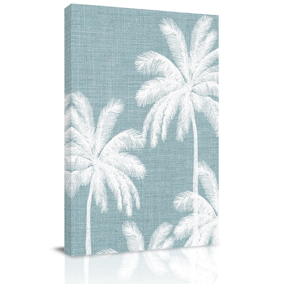 Grey Blue Palm Trees Canvas Wall Art for Living Room, Summer Beach Tropical Farmhouse Poster Print Painting for Bedroom Office Home Decoration Wall Pictures Prepare To Hang 16"x24"