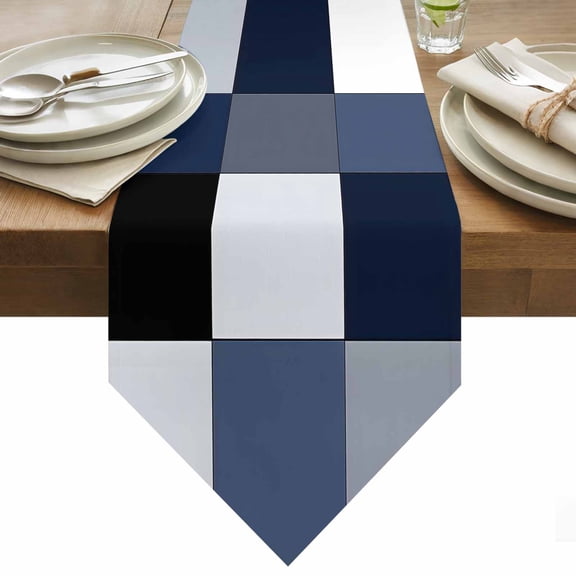 Grey Blue Patchwork Table Runner 36 Inches Long Abstract Geometric Art Table Runners for Dining Room Tabletop Dresser Scarf Home Party Banquet Wedding Holiday Decoration