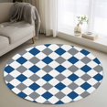 thumbnail image 1 of Grey Blue Plaid Round Living Room Rugs 3.3 ft, Simple Blue White Grey Diamond Washable Area Rug with Non-Slip Sturdy Edge Binding Round Front Door Mat Floor Carpet for Entryway, 1 of 9