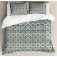 thumbnail image 1 of Grey and Blue Queen Size Duvet Cover Set, Retro Styled Abstract Overlapping Circles with Color Details, Decorative 3 Piece Bedding Set with 2 Pillow Shams, Grey Pale Blue Pale Grey, by Ambesonne, 1 of 3