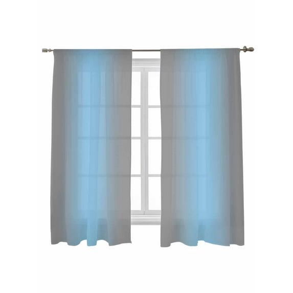 Grey Blue Sheer Curtains 72 Inch Long 2 Panels, Gradient Modern Ombre Art Light Filtering Rod Pocket Semi Sheer Curtains, Sheer Voile Drapes for Living Room Bedroom, 52"x72"