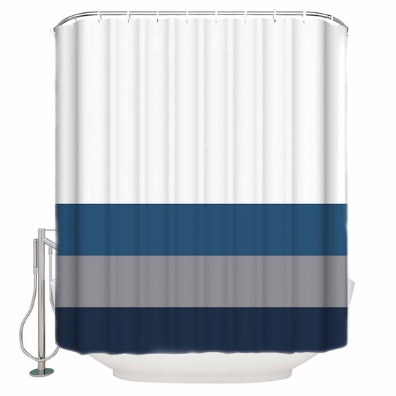 Grey Blue Shower Curtain, 36" x 72", Geometric Stripes Waterproof Bathroom Curtain Washable Shower Curtain Set with 12 Hooks