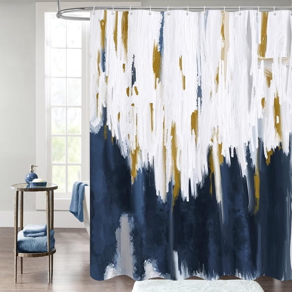 Grey Blue Shower Curtain, Graffiti Ombre Fabric Shower Curtains for Modern Abstract Bathroom Decor, Brush Strokes Oil Painting Design, Watercolor, 72 x 72