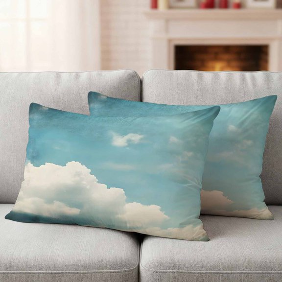 Grey Blue Sky Outdoor Waterproof Throw Pillow Covers 20x12 Set of 2, Vintage White Clouds Nature Decorative Pillowcases Cushion Pillowcase for Couch Sofa Patio Outside Pillow Protector