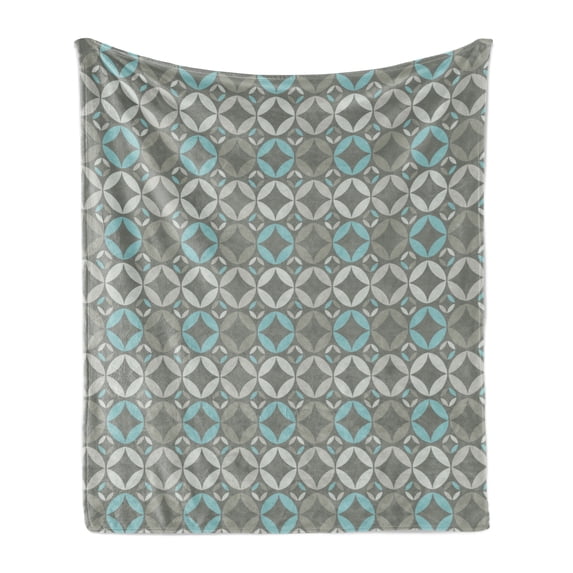 Grey and Blue Soft Flannel Fleece Throw Blanket, Retro Styled Abstract Overlapping Circles with Color Details, Cozy Plush for Indoor and Outdoor Use, 70" x 90", Grey Pale Blue Pale Grey, by Ambesonne