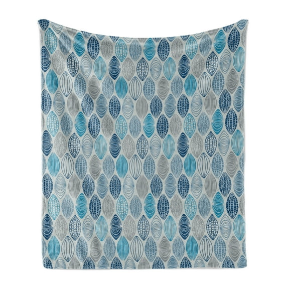 Grey Blue Soft Flannel Fleece Throw Blanket, Round Shapes with Swirls Scale and Stripes Ornamental Motifs, Cozy Plush for Indoor and Outdoor Use, 50" x 70", Grey Pale Blue Navy Blue, by Ambesonne
