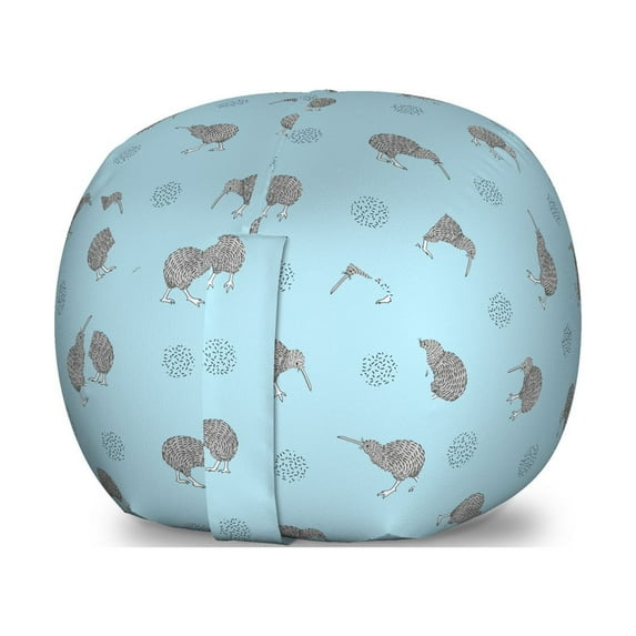Grey Blue Storage Toy Bag Chair, Kiwi Birds Indigenous New Zealand Animals Doodle Style Tropical Wildlife, Stuffed Animal Organizer Washable Bag, Small Size, Pale Blue and Grey, by Ambesonne