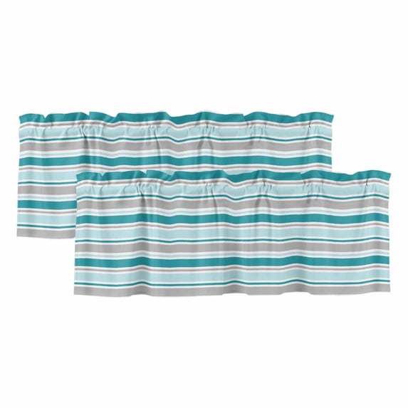 Grey Blue Striped Curtain Valances for Windows, Kitchen Valance Window Treatments Panel 2 Pack, Farmhouse Stripes Modern Abstract Art Rod Pocket Short Curtains for Bathroom Bedroom 54 x 18 Inch