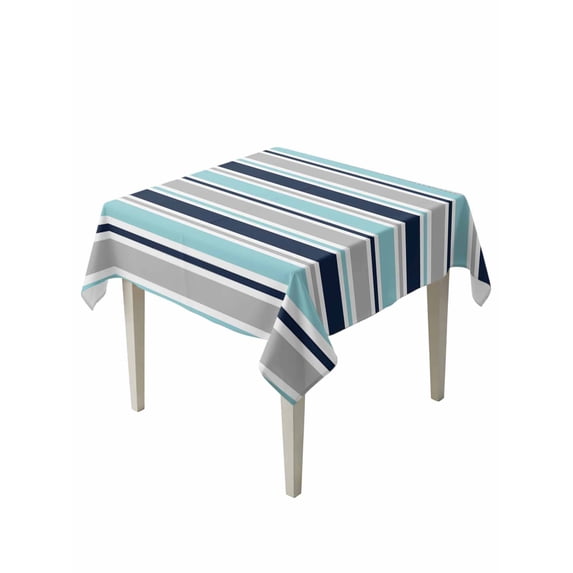 Grey Blue Striped Table Cloth, Waterproof Tablecloth for Square Tables, Farmhouse Stripes Abstract Art Navy Blue Reusable Washable Fabric Table Cover for Restaurant Kitchen Dining Tables 60"x60"