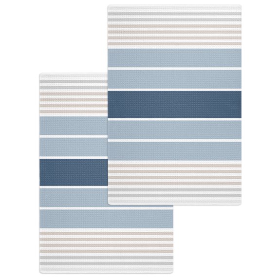 Grey Blue Stripes Kitchen Dish Towels for Drying Dishes Set of 2, Country Modern Gradient Lines Art Waffle Weave Microfiber Hand Tea Bathroom Towels Quick Dry & Absorbent Towel 15.7x23.6