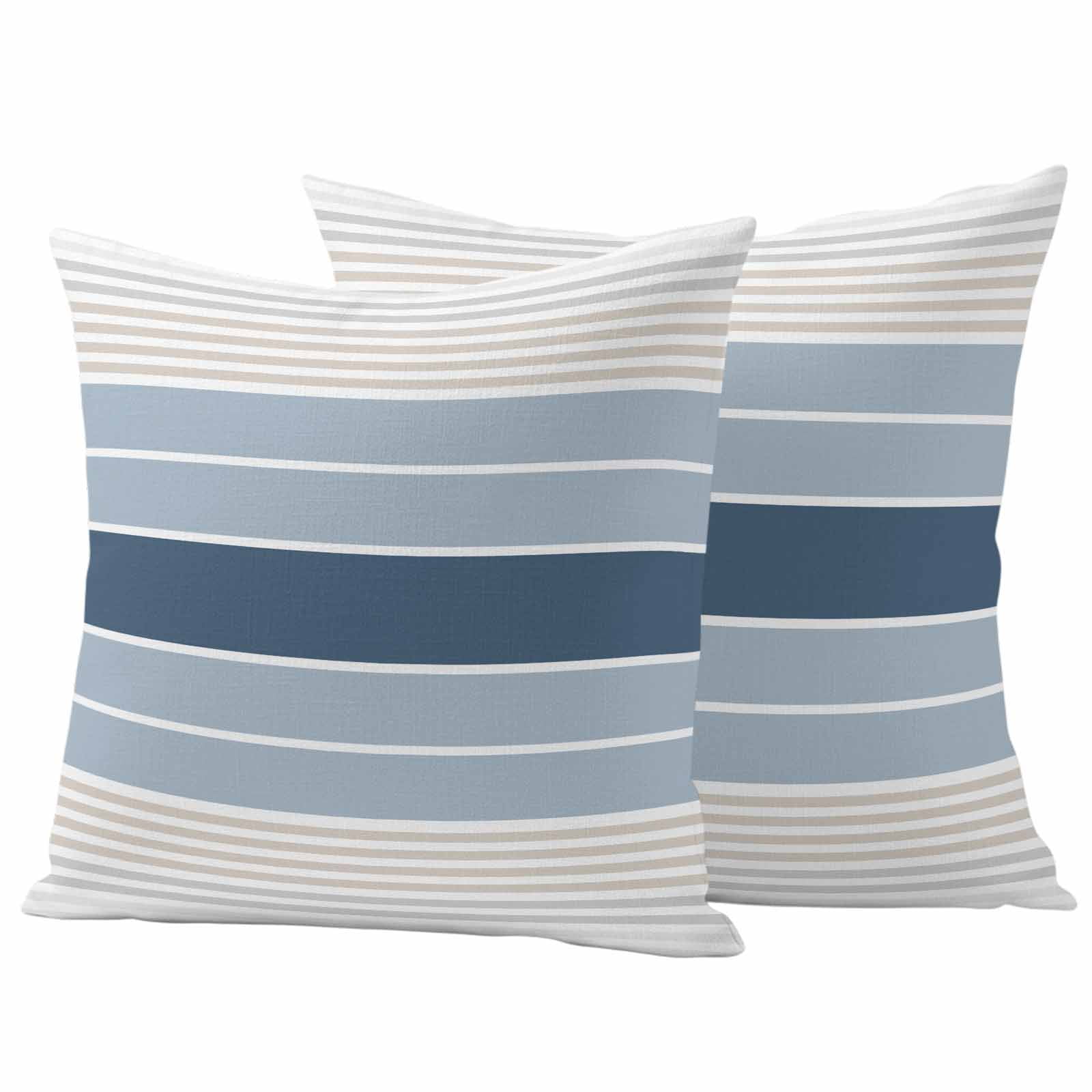 Grey Blue Stripes Outdoor Waterproof Pillow Covers, Country Modern Gradient Lines Art Decorative Square Throw Pillowcase Sofa Cushion Sham for Patio/Couch/Chair, 26"x26" 2 Pack