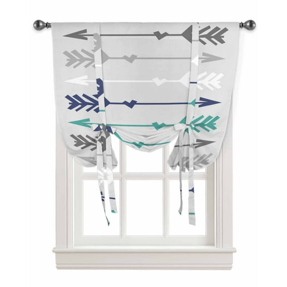Grey Blue Teal Arrow Tie Up Curtains for Kitchen Bathroom Bedroom Windows 63 Inch Length, Boho Ethnic Farmhouse Balloon Drape Curtains Shade Rod Pocket Drapery Curtain Panel, 52"x45"