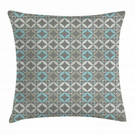 Grey and Blue Throw Pillow Cushion Cover, Retro Styled Abstract Overlapping Circles with Color Details, Decorative Square Accent Pillow Case, 16 X 16 Inches, Grey Pale Blue Pale Grey, by Ambesonne