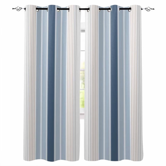Grey Blue Vertical Stripes Blackout Curtains for Bedroom Living Room Darkening Curtains 54 Inch Long Modern Minimalist Abstract Short Curtain for Small Window Treatment Grommet Drapes 52"x54"x2