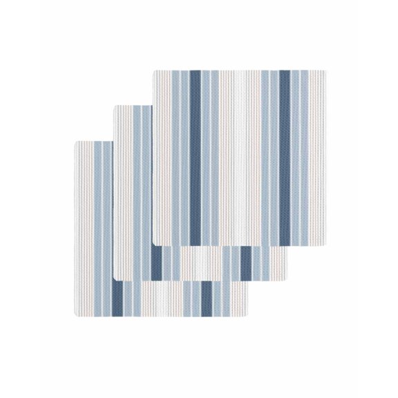 Grey Blue Vertical Stripes Kitchen Dish Towels for Drying Dishes Set of 3, Modern Minimalist Abstract Waffle Weave Microfiber Terry Hand Tea Bathroom Towels Quick Dry & Absorbent Towel 12x12