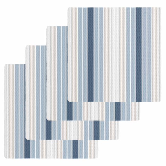 Grey Blue Vertical Stripes Kitchen Dish Towels for Drying Dishes Set of 4, Modern Minimalist Abstract Waffle Weave Microfiber Hand Tea Bathroom Towels Quick Dry & Absorbent Towel 12x12
