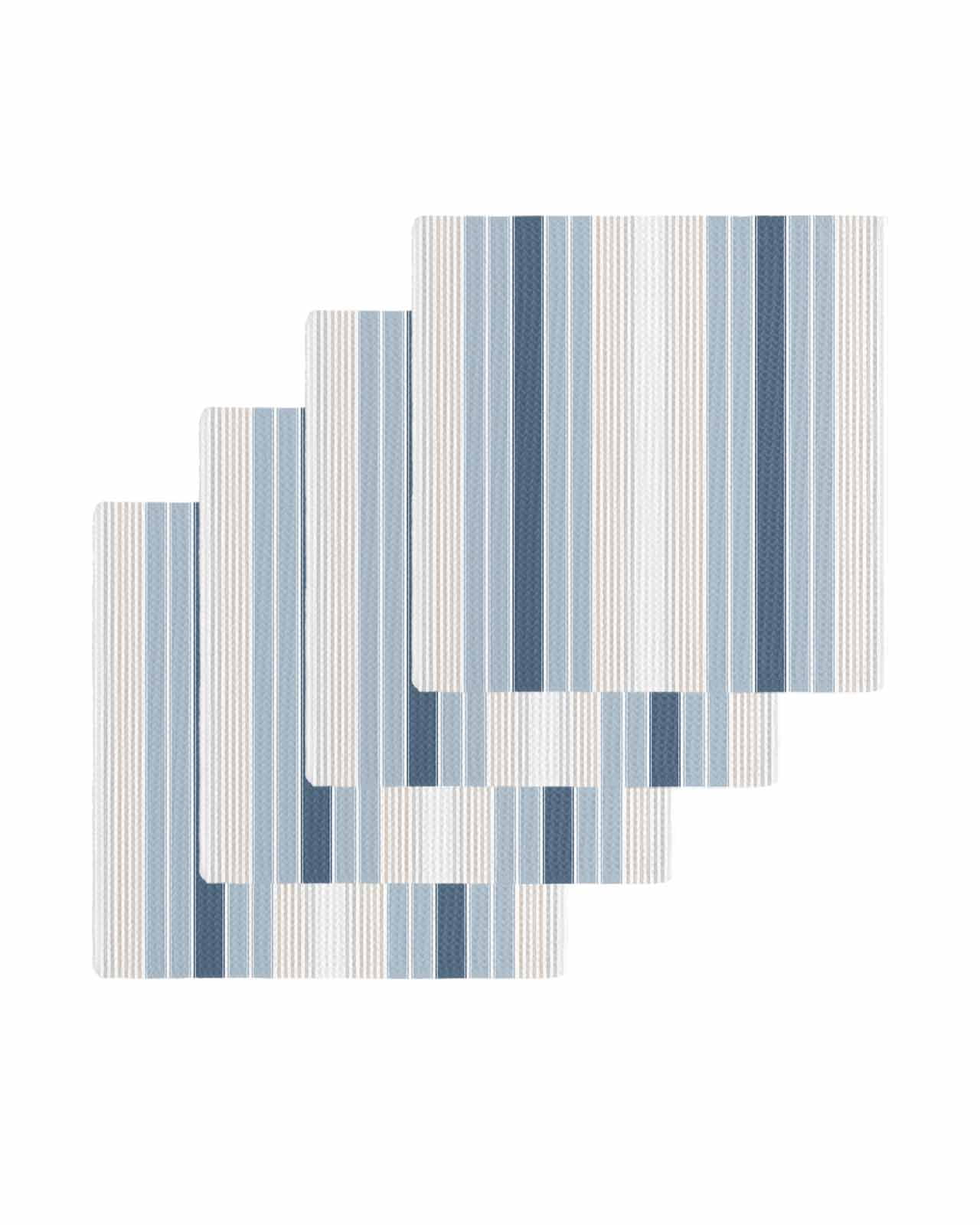 Grey Blue Vertical Stripes Kitchen Dish Towels for Drying Dishes Set of 4, Modern Minimalist Abstract Waffle Weave Microfiber Terry Hand Tea Bathroom Towels Quick Dry & Absorbent Towel 12x12