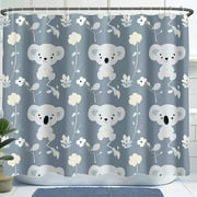 Grey Blue White Koala Pattern Shower Curtain Cute Minimalistic Design for Kids' Bathroom Decor